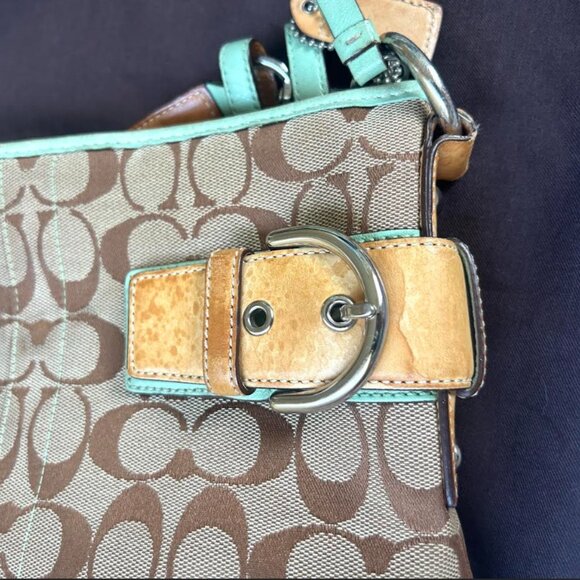 Coach Mint Green Canvas and Suede Bag w/ Dust Bag - Picture 3 of 10